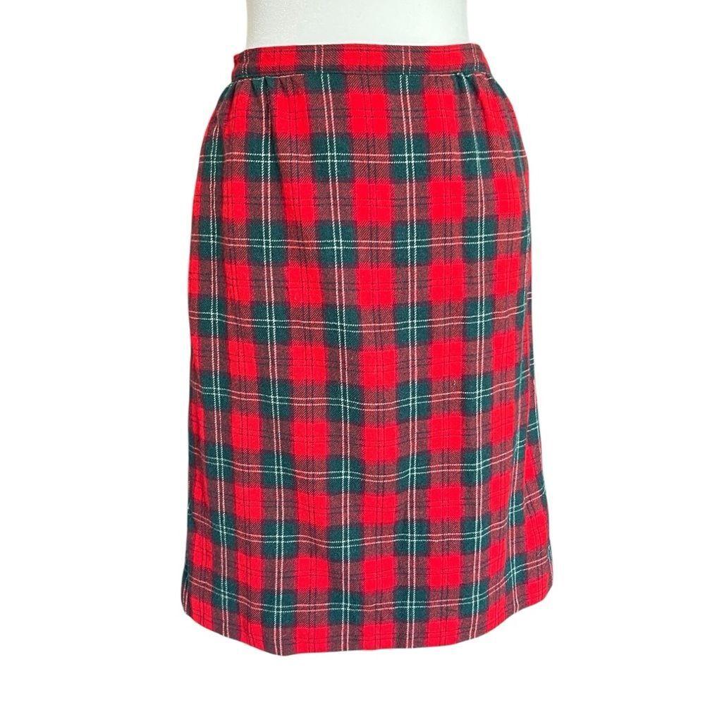 Vintage Pendleton Lennox Tartan 100% Wool Skirt Red Green Knee Length Womens 14